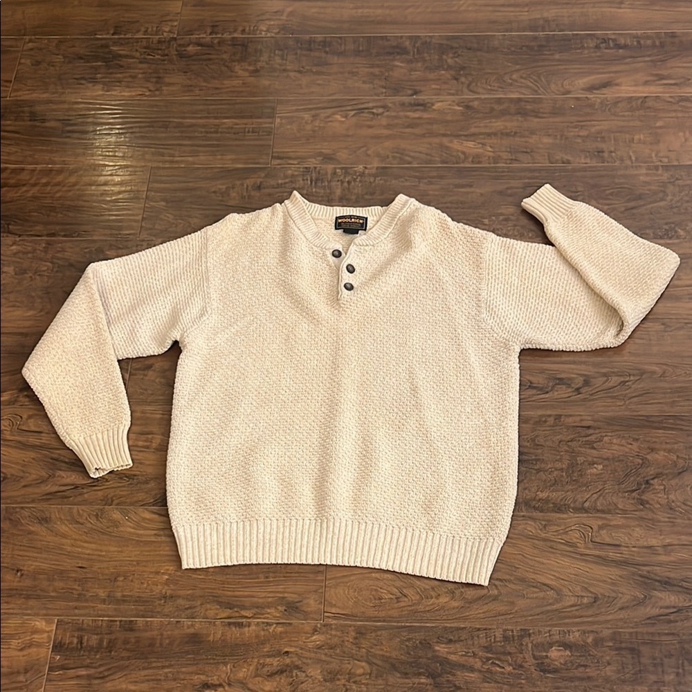 Woolrich British Tan Waffle Three Button Sweater, Sz Medium